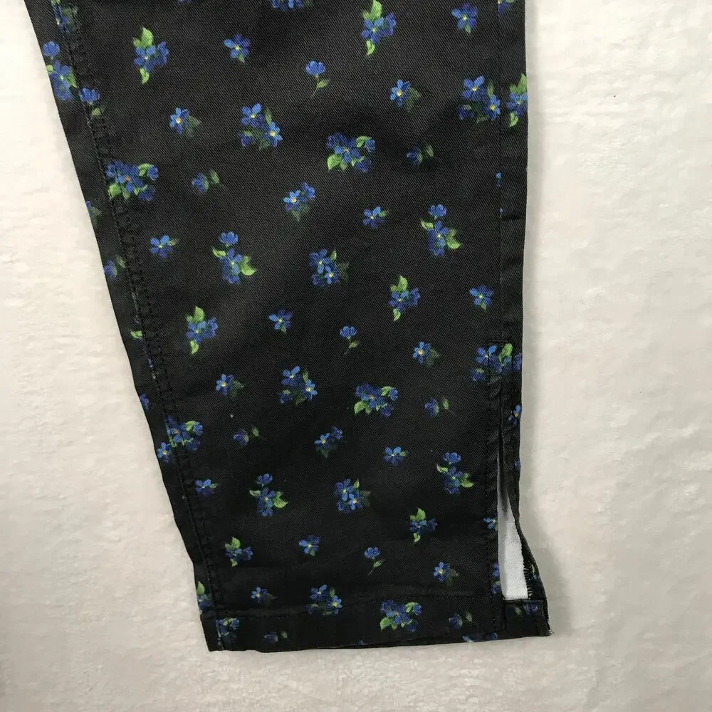 We Wore What Overalls Large Black Ditsy Floral Baggy Denim Stretch Y2K Festival - Picture 6 of 16